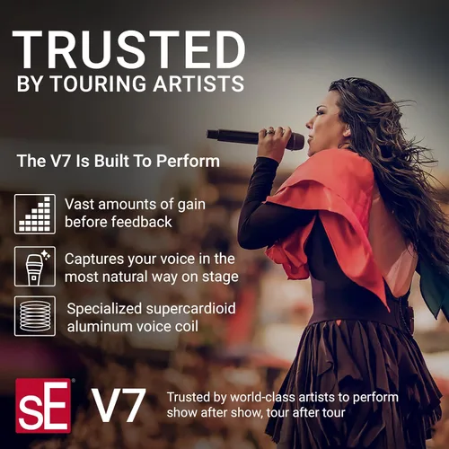 Vista 2 de SE ELECTRONICS V7 Micrófono dinámico para canto, voz y grabación de estudio, micrófono profesional de mano XLR con bobina de voz de aluminio