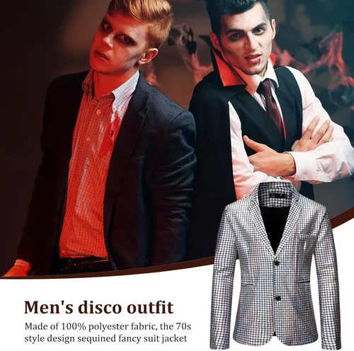 Vista 4 de BBAUER Trajes de lentejuelas, blazers inteligentes con muescas ligeras con botones regulares, blazer de lentejuelas con purpurina para club