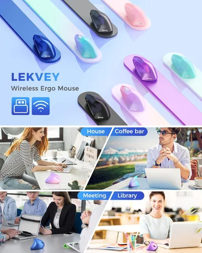 Vista 7 de Lekvey Ratón ergonómico, recargable 2.4G USB vertical inalámbrico, azul