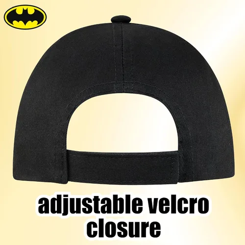 Vista 7 de DC Comics Gorra de béisbol de Batman para niños, de 4 a 12 años, logotipo amarillo con diseño de Ciudad Gotham, cierre ajustable, 100% algodón