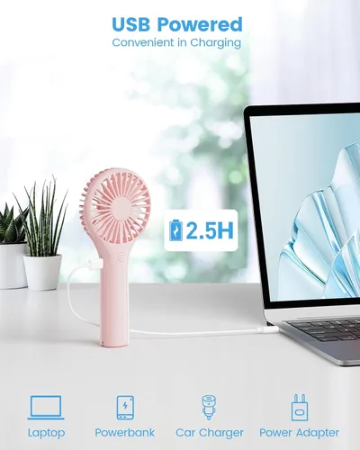 Vista 5 de Edvision Mini ventilador portátil – Potente ventilador personal de mano con 3 velocidades, lindo y pequeño, recargable por USB para viajes