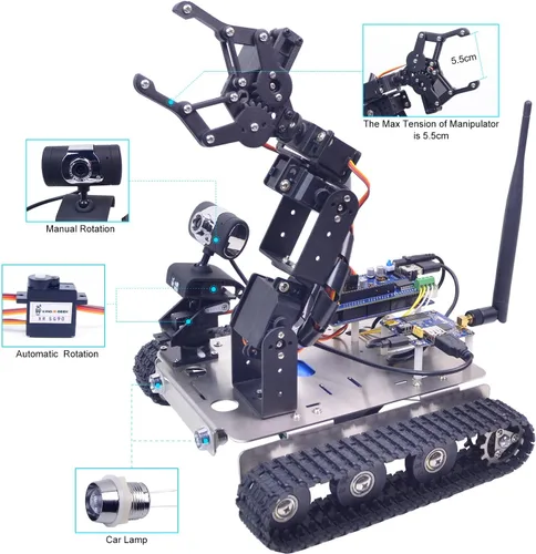 Vista 5 de Kit de coche robot inteligente programable con brazo 4-DOF para Arduino 2560-GFS-ARM