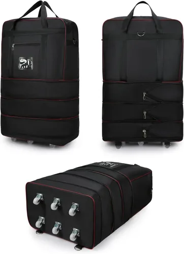 Vista 4 de ELDA Maleta plegable expandible con ruedas universales, bolsa de viaje rodante, bolsa de lona para hombres y mujeres, equipaje ligero de gran
