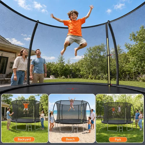 Vista 7 de Outdoor Trampoline for Kids Adults, 12ft 14ft 16ft Backyard Large Trampolines with Enclosure Net, Recreational Pumpkin Trampoline with Curved Poles