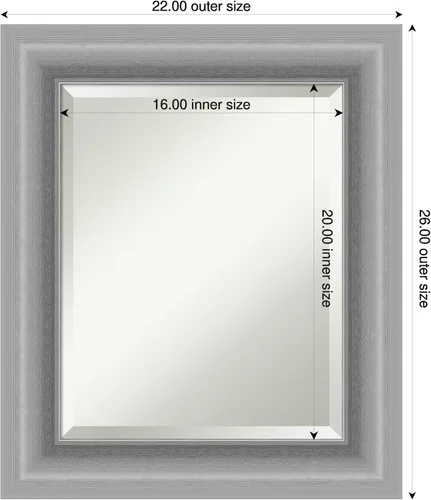 Vista 2 de Amanti Art Espejo de pared plateado de 26 x 22 pulgadas, espejo rectangular de baño de níquel pulido para decoración de pared, sala de estar, marco