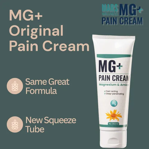 Vista 3 de MG+ - Tubo para apretar crema para el dolor, crema extra fuerte de magnesio y árnica, 4 onzas, nuevo tubo para apretar – Dolor de piernas