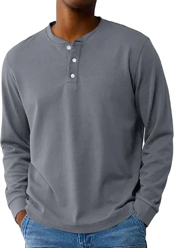 Vista 26 de Camisas de verano para hombre, camiseta Henley de manga larga con botones, estilo casual, M-3XL
