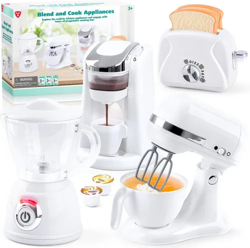 Vista 8 de Juegos de cocina para niños, accesorios de cocina para niños de 4 a 8 años, juguetes de electrodomésticos de cocina, licuadora, cafetera