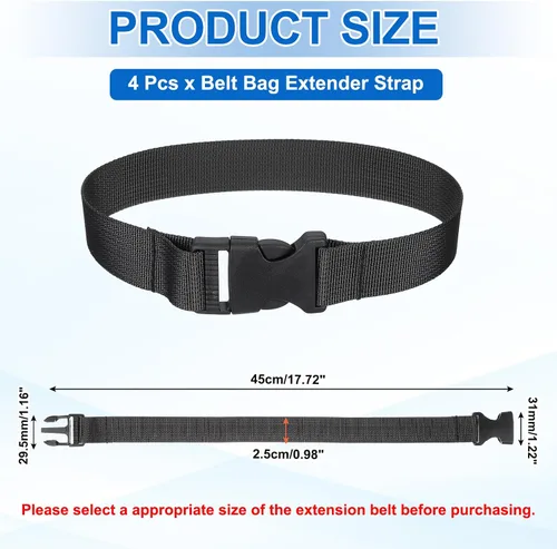 Vista 2 de MECCANIXITY Correa extensora de riñonera, correa de extensión para riñonera, bolsa de cintura, bolsa y mochila., Negro, Correa