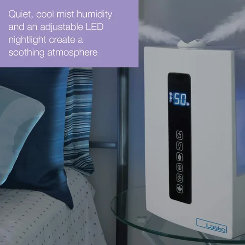 Vista 6 de Lasko Humidificador de niebla caliente y fría UH300 con humidistato y temporizador, silencioso, relajante, humidificador ultrasónico de doble niebla