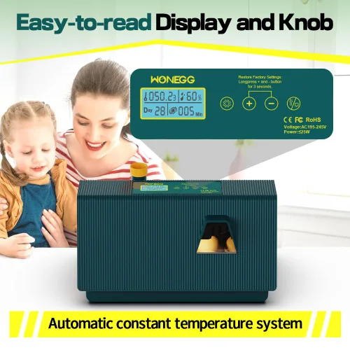 Vista 2 de HOWOOIUA - Incubadora automática de 10 huevos para incubar pollos con intervalo de giro de huevos, se puede configurar con pantalla digital e