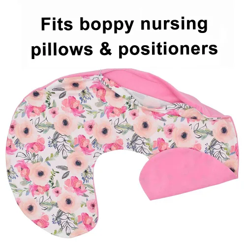 Vista 4 de Funda de almohada de lactancia, funda de lactancia con flores de acuarela para niñas, decoración floral rosa, suave, se adapta perfectamente al bebé