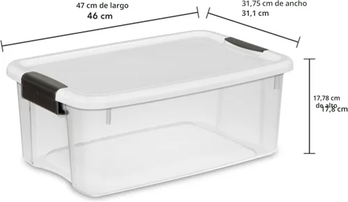 Vista 3 de Sterilite - Caja de almacenamiento de 18 cuartos de galón con tapa blanca y base transparente, paquete de 12