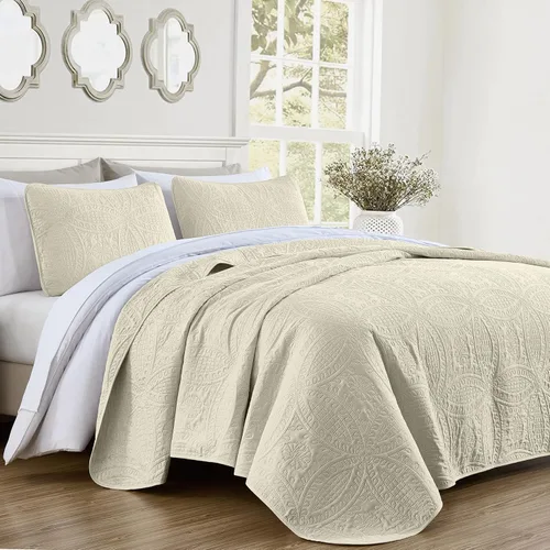 Vista 55 de Chezmoi Collection Austin - Juego de colcha tamaño matrimonial/doble, colcha de microfibra ligera acolchada Pinsonic de 3 piezas, color azul grisáceo