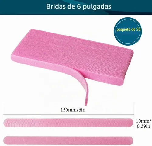 Vista 2 de YOVXLO 50 piezas bridas reutilizables de 6 pulgadas, lazos de sujeción ajustables, paño de microfibra para gestión de cables de conexión de Rosa