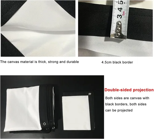 Vista 4 de Pantalla de proyector de 72 a 200 pulgadas, pantalla de proyector de película portátil plegable, compatible con proyección de doble cara, pantalla