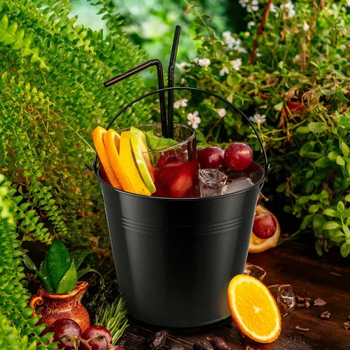 Vista 5 de Rtteri 24 cubos pequeños de metal con asa, mini cubetas a granel para lápices para aula, graduación, fiestas, canastas de hierro para flores de Negro