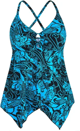 Vista 14 de Firpearl Trajes de baño tankini para mujeres, modestos y fluidos, espalda cruzada, talla plus, top de traje de baño Azul aguamarina