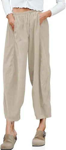 Vista 2 de SySea Pantalones holgados de pana para mujer, cintura elástica, ajuste holgado, pantalones recortados con bolsillos