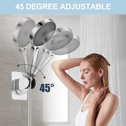 Vista 4 de Soporte para cabezal de ducha Peirnum de 2 piezas, adhesivo fuerte e impermeable, soporte de pared para cabezal de ducha ajustable, sin taladrar y 2