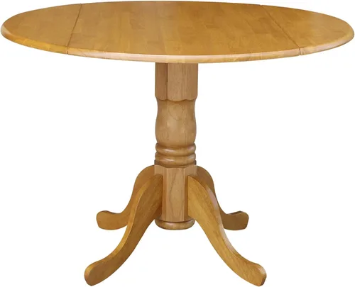 Vista 20 de IC International Concepts, Mesa de comedor redonda con pedestal de doble hoja de 42 pulgadas, madera maciza, madera de parawood real, 42 pulgadas