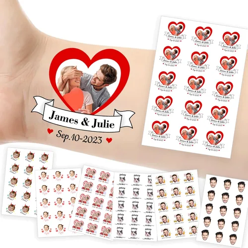 Vista 31 de Tatuajes temporales personalizados con foto y nombre, logotipo personalizado para adultos, niños, mujeres, hombres, regalo de boda, cumpleaños