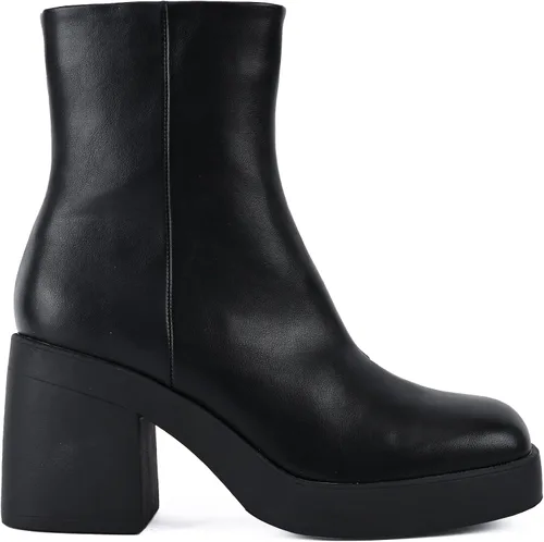 Vista 3 de Peach Ting - Botines para mujer tacón de plataforma gruesa con cierre de cremallera lateral color negro Audi3