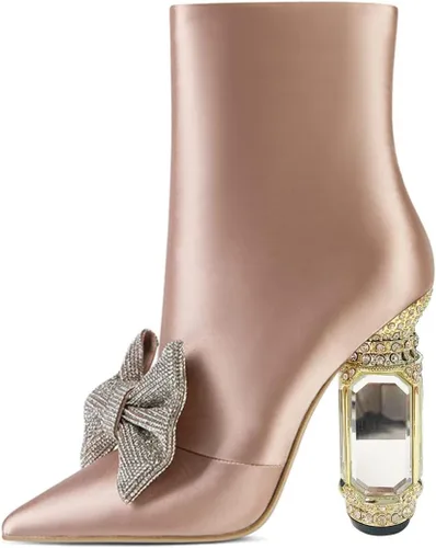 Vista 151 de FSJ Botas de tacón alto con punta puntiaguda para mujer, con tacón alto, con cremallera lateral brillante, estilo casual, para uso diario, zapatos