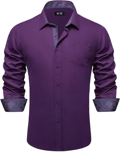 Vista 40 de Hi-Tie Camisa de manga larga jacquard con contraste interior sin arrugas para hombre