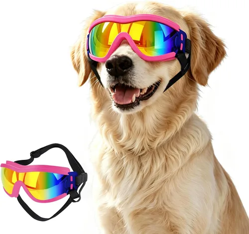 Vista 14 de Paquete de 2 gafas de sol para perros de raza mediana a grande, protección ocular anti-UV con correas ajustables, color plateado Paquete de 2