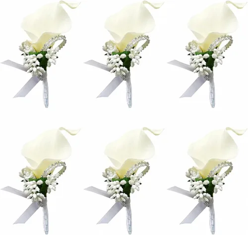 Vista 9 de ChezMax Ramillete artificial de flores hechas a mano con clip y cinta, 4 unidades para novia, novio, boda, fiesta de graduación
