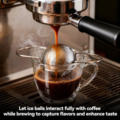 Vista 2 de Paquete de 2 bolas de café espresso congelado XL para café expreso, bola de enfriamiento de espresso de acero inoxidable