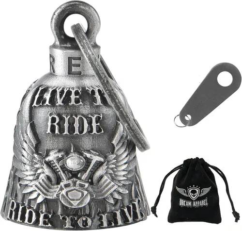 Vista 43 de Dream Apparel Campanas de motocicleta para motociclistas, accesorios de campanas pesadas y llavero para la suerte