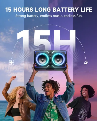 Vista 11 de Hotlemon Altavoz Bluetooth grande: 240 W pico potente sonido fuerte con graves profundos, tiempo de reproducción de 15 horas, carga rápida, TWS