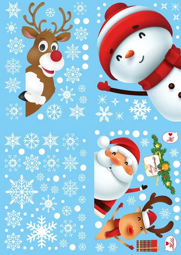 Vista 4 de 130 piezas de calcomanías decorativas de Navidad para ventanas, calcomanías de copo de nieve de Navidad con Papá Noel y renos