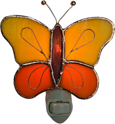 Vista 8 de Gift Essentials Luz nocturna enchufable de mariposas amarillas y naranjas - Luz nocturna de vidrio manchado con interruptor basculante