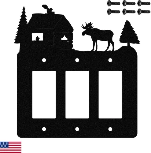 Vista 17 de Moose & Cabin - Placa de pared para interruptor de luz de palanca doble (palanca doble, negro) - Fabricado en Estados Unidos American Steel