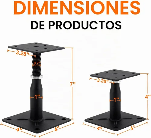 Vista 2 de Paquete de 2 gatos de soporte ajustables para el piso, base de cubierta, estabilizador de escalones de RV, mini gato de tornillo - poste de 4 a 7