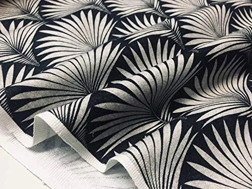 Vista 3 de LushFabric Tela de abanico floral de damasco geométrico Art Deco – Tapicería de cortina para decoración del hogar – 55 pulgadas de ancho – Negro