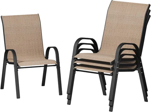 Vista 22 de UDPATIO Juego de 4 sillas de patio, sillas de comedor apilables para exteriores con respaldo alto, silla de tela de textileno transpirable para Negro