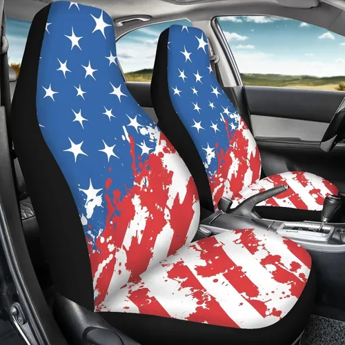 Vista 3 de Talayituse - Funda de asiento de coche con estampado de salpicaduras de pintura de la bandera americana, funda de asiento de cubo para vehículo, 4