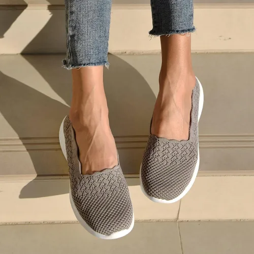 Vista 2 de poemlady Women's Slip on Loafer Shoes - Mesh Casual Ballet Flat Nurse Walking Sneakers Knit Round Toe Casual Memory Foam Shoes 190501