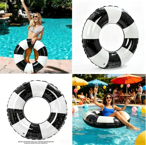 Vista 8 de Flotadores de piscina a rayas de 32 pulgadas para adultos, paquete de 3 flotadores inflables de piscina - Flotador de piscina de verano para adultos