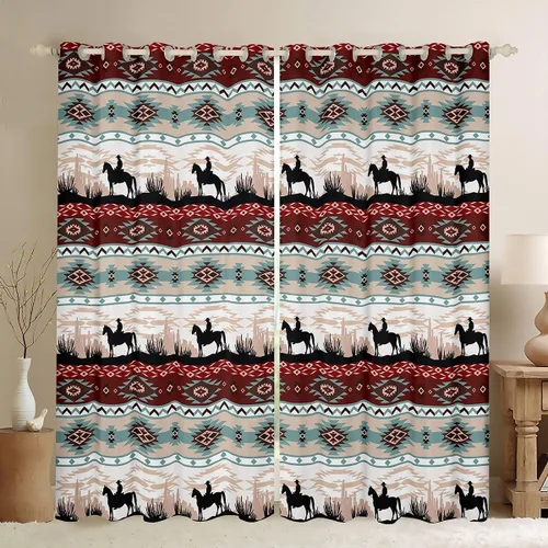 Vista 36 de Cortinas opacas estilo bohemio occidental de 76 x 45 pulgadas, cortinas y cortinas de atrapasueños de vaca, cortinas del suroeste, cortinas de Multi