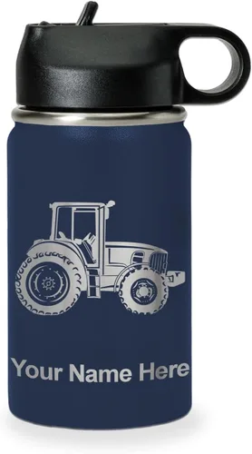 Vista 14 de LaserGram Botella de agua personalizada, tractor agrícola, acero inoxidable de doble pared aislada al vacío con popote superior, regalo grabado