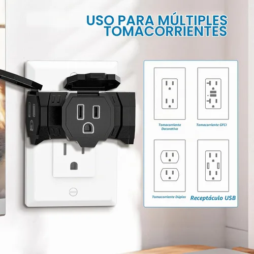 Vista 2 de K KASONIC - Multienchufe eléctrico de 3 vías para interiores y exteriores con cubierta protectora, regleta de alimentación a tierra resistente