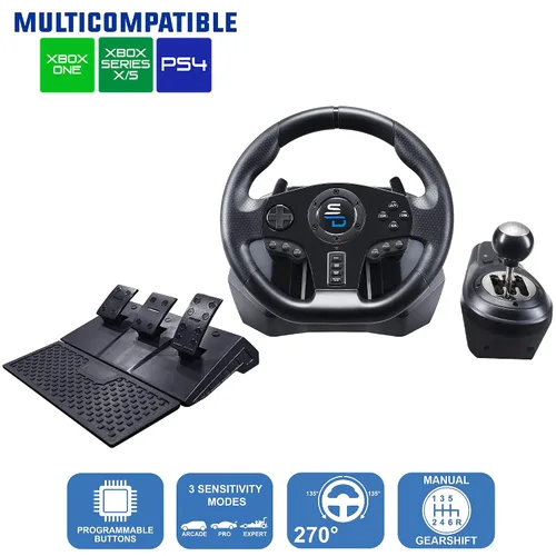 Vista 2 de Superdrive - GS850-X racing steering wheel with manual shifter, 3 pedals, paddle shifters for Xbox Serie XS, PS4, Xbox One, (programmable)