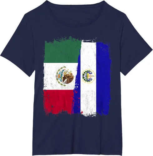 Vista 20 de Camiseta con la bandera mexicana de El Salvador con la mitad de la bandera mexicana de El Salvador