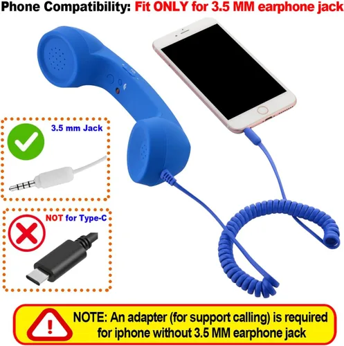 Vista 4 de CM Auricular retro vintage para teléfono celular y micrófono para teléfono inteligente, enchufe de 3.5 mm (Azul)