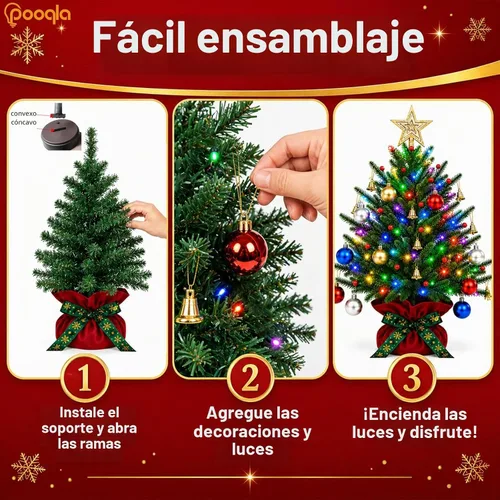 Vista 4 de Pooqla Mini árbol de Navidad iluminado RGB, árbol de Navidad LED de mesa que cambia de color con control remoto, 28 colores, 80 luces LED, árbol